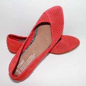 TOMS Red Suede Jutti Perforated Slip-on Flats
